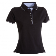 Polo da donna nero/bianco a manica corta con 6 bottoni da personalizzare Leeds