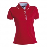 Polo da donna rosso/bianco a manica corta con 6 bottoni da personalizzare Leeds