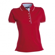 Polo da donna rosso/bianco a manica corta con 6 bottoni da personalizzare Leeds