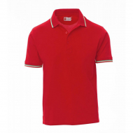 Polo unisex rossa da personalizzare a tre bottoni con profilo tricolore Italia