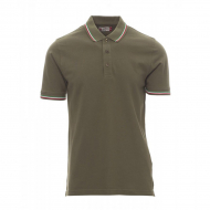 Polo unisex verde militare da personalizzare a tre bottoni con profilo tricolore Italia