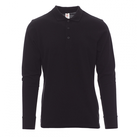 Polo uomo nera da personalizzare a manica lunga con 3 bottoni in tinta Verona Toppe e patch ricamate personalizzate
